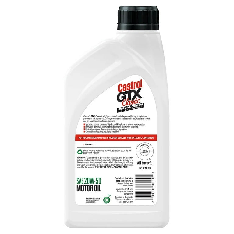 20W-50 High Zinc Motor Oil, Castrol GTX Classic – The No Name Garage